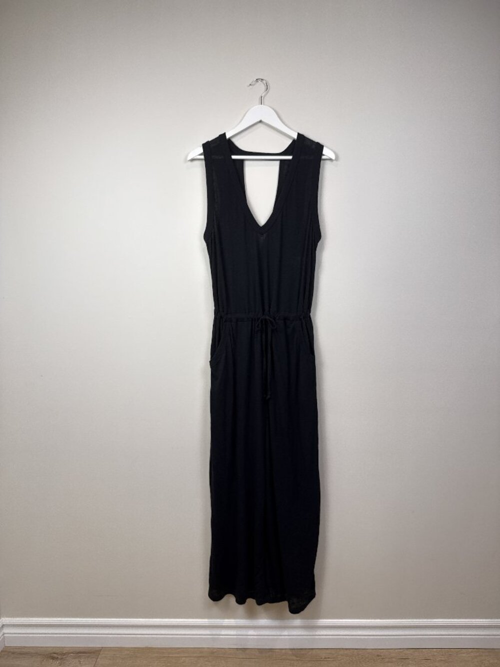 Becca by Rebecca Virtue Womens Black V-Neck Drawstring Wide Leg Jumpsuit Size M